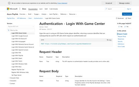Authentication - Login With Game Center (PlayFab Client ...