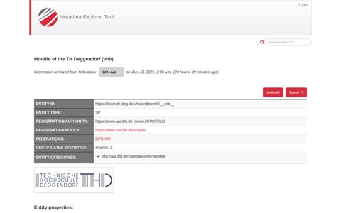 Moodle of the TH Deggendorf (vhb) - Metadata Explorer Tool