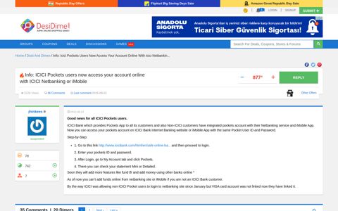 Info: ICICI Pockets users now access your account online with ...