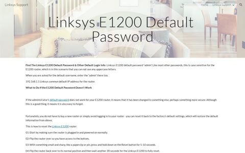 Linksys Support - Linksys E1200 Default Password