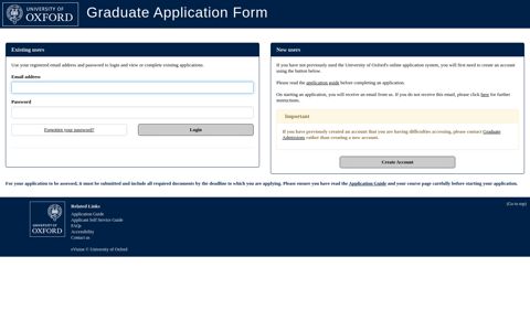 Application log-in Screen - University of Oxford - Graduate ...