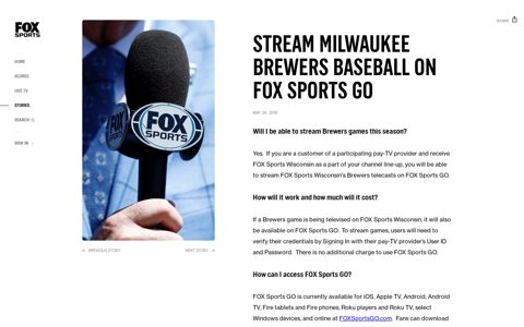 Stream Milwaukee Brewers baseball on FOX Sports GO | FOX ...