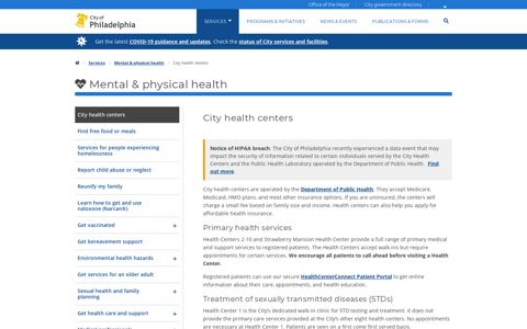 City health centers | Service | City of Philadelphia