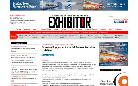Experient Upgrades its Hotel Partner Portal for Hoteliers