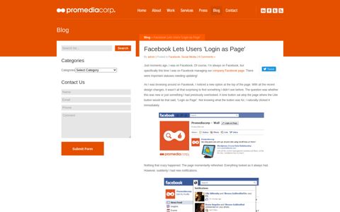 Facebook Lets Users 'Login as Page' | Promediacorp » Blog ...