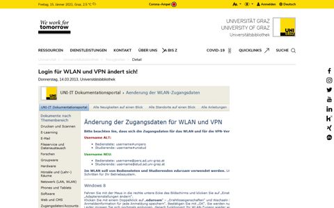 Login für WLAN und VPN ändert sich! - UB Graz - Uni Graz