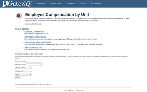 Employee Compensation by Unit - Indiana Gateway