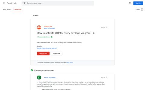 How to activate OTP for every day login via gmail - Gmail ...
