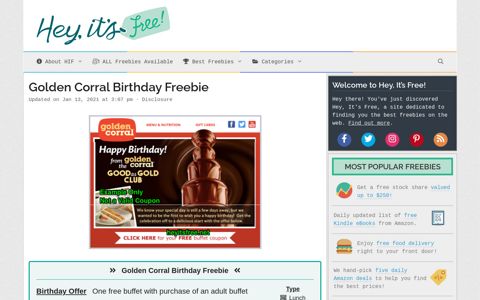 Golden Corral Birthday Freebie • Hey, It's Free!