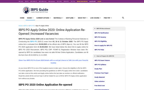 IBPS PO Apply Online 2020: Online Application Link Re-Opened