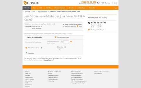 Jura Strom: Strompreise im Überblick - Verivox