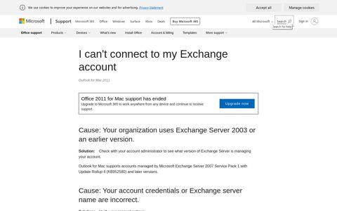 I can't connect to my Exchange account - Outlook for Mac