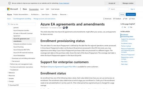 Azure EA agreements and amendments | Microsoft Docs