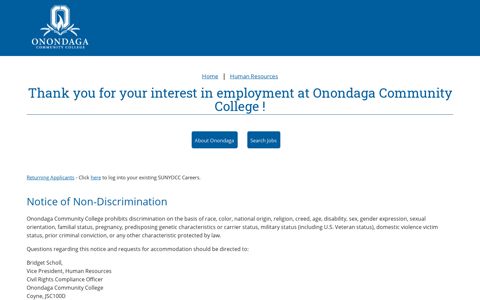 Onondaga Community College | Employment Opportunities