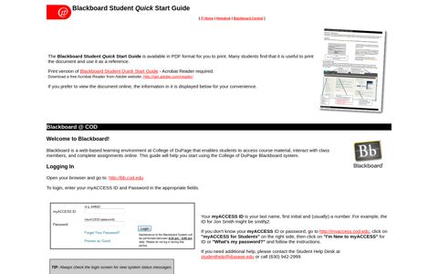 Blackboard Student Quick Start Guide - College of DuPage
