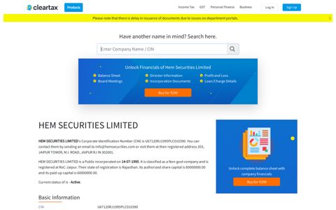 HEM SECURITIES LIMITED - ClearTax