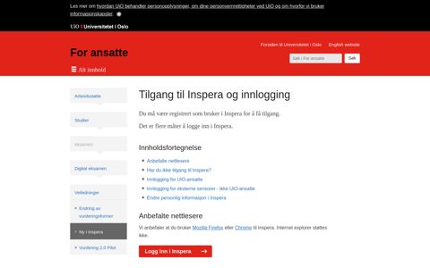 Tilgang til Inspera og innlogging - For ansatte - Universitetet i ...