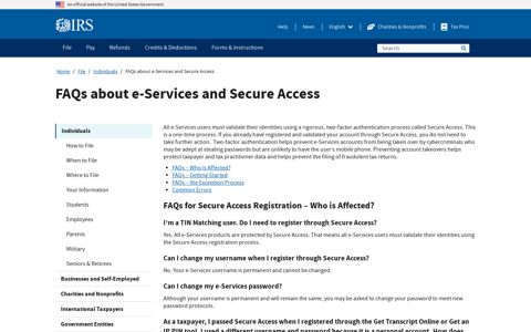 FAQs about e-Services and Secure Access | Internal Revenue ...