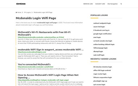 Mcdonalds Login Wifi Page ❤️ One Click Access - iLoveLogin