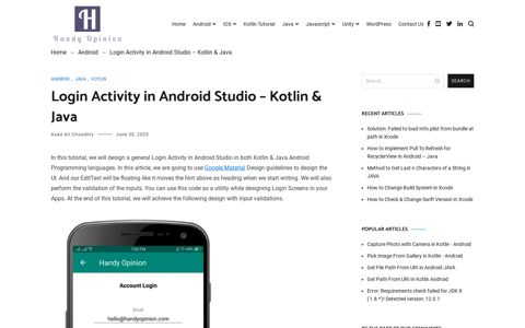 Login Activity in Android Studio – Kotlin & Java - Handy Opinion