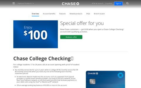 Chase College Checking Account | Student Banking | Chase