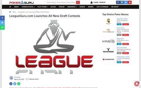 LeagueGuru.com Launches All New Draft Contests - PokerGuru