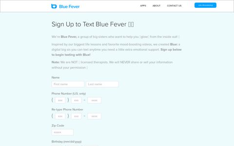Sign Up to Text Blue Fever for Free Emotional Support