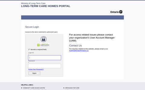 Ontario LTC Homes Portal | Secure Login