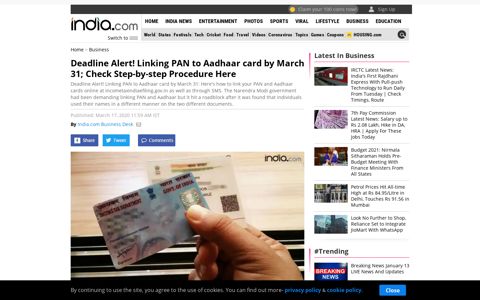 Deadline Alert! Linking PAN to Aadhaar card by March 31 ...