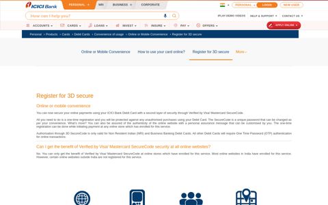 Online Convenience - Register for 3D secure | ICICI Bank