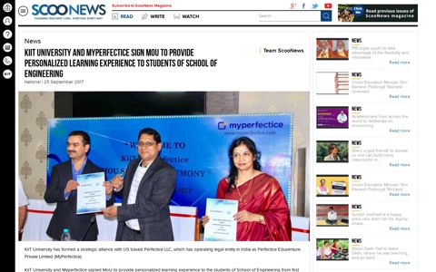 MyPerfectice signs MoU with KiiT University | Scoonews.com