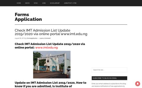 Check IMT Admission List Update 2019/2020 via online portal ...