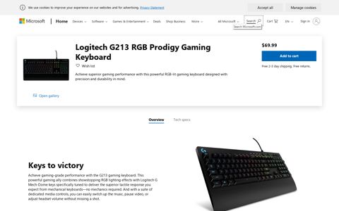 Buy Logitech G213 RGB Prodigy Gaming Keyboard - Microsoft