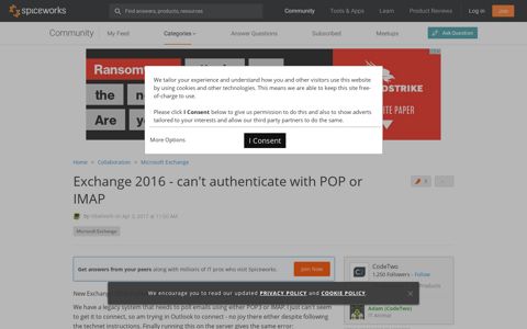 Exchange 2016 - can't authenticate with POP or IMAP