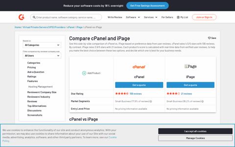 cPanel vs iPage | G2