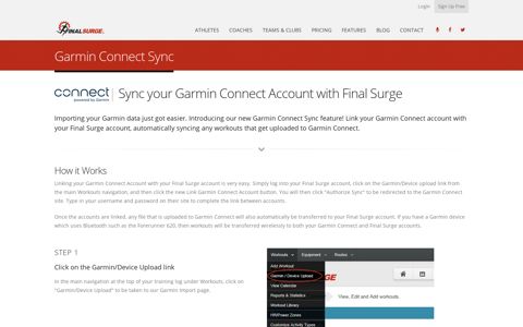 Garmin Connect Sync - Final Surge