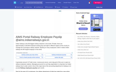 AIMS Portal Railway Employee Payslip @aims.indianrailways ...