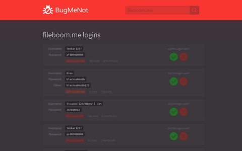 fileboom.me logins - BugMeNot