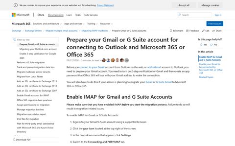 Prepare your Gmail or G Suite account for connecting to Outlook