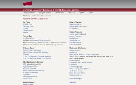 Health Sciences Databases - Memorial University Libraries