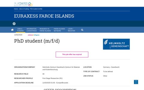 PhD student (m/f/d) | EURAXESS Faroe Islands