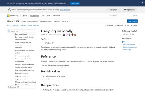 Deny log on locally (Windows 10) - Windows security ...