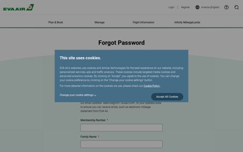 Infinity MileageLands - Forgot Password - EVA Air | America ...