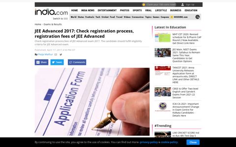 JEE Advanced 2017: Check registration process, registration ...