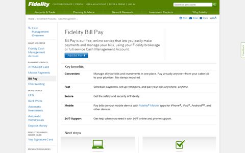 Online Bill Pay - Electronic Bill Pay - Fidelity BillPay