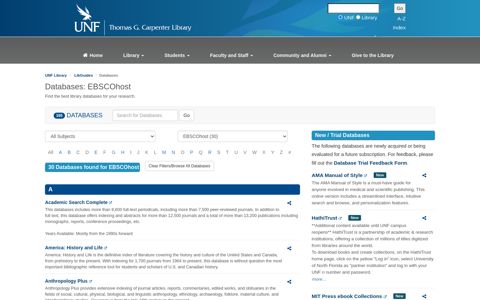 Databases: EBSCOhost - UNF Library Guides - University of ...