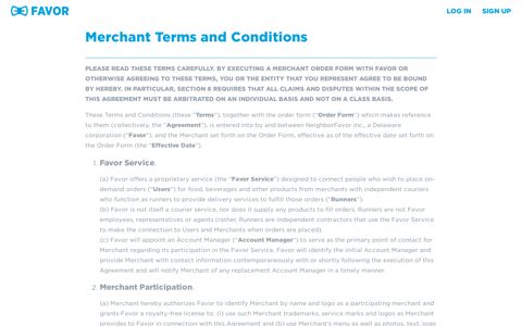 Merchant Terms and Conditions - Favor - Favor Delivery