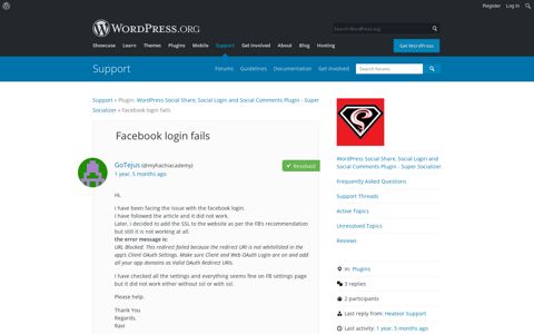 Facebook login fails | WordPress.org
