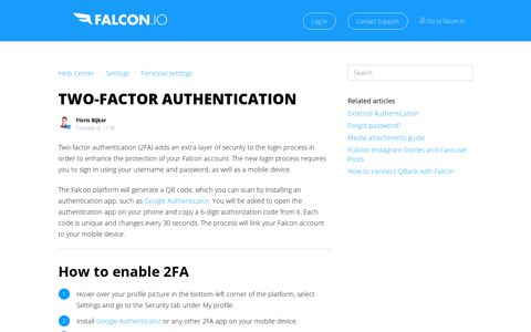 Two-factor Authentication - Help Center - Falcon.io