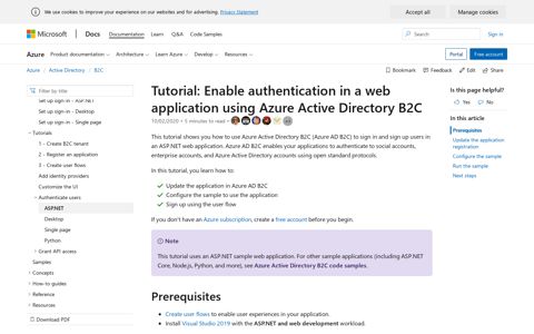 Tutorial: Enable authentication in a web application - Azure ...